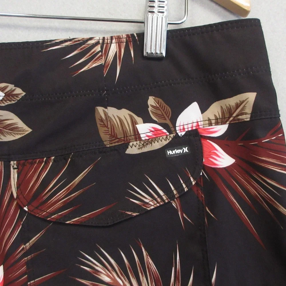 Hurley Board‎ Shorts Mens 36 Black Red Tropical Floral Print Palm Swim Surf